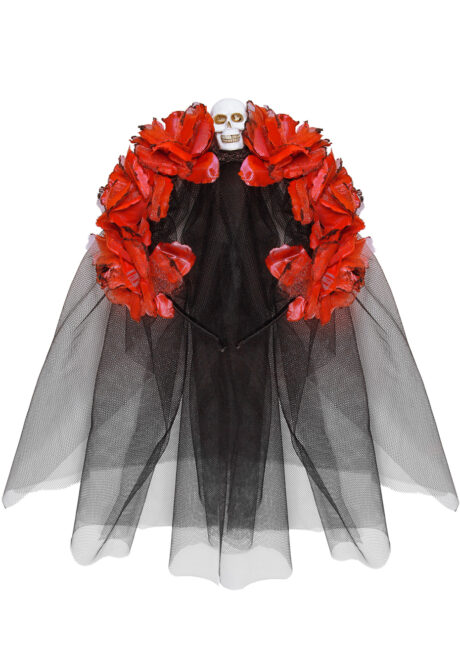 Bandeau Halloween Jour Des Morts - Serre-tête Avec Roses Artificielles Et Voile - Accessoire De Costume Pour Fêtes Et Cosplay