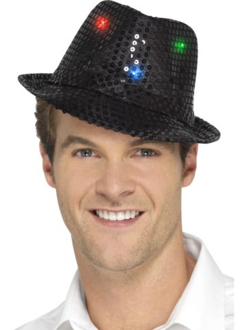 chapeau noir, chapeaux paillettes, chapeaux borsalino paillettes, chapeaux borsalino paris, chapeaux années 30 paris, chapeaux de fête, accessoires chapeaux, chapeaux lumineux, chapeaux clignotants, chapeaux led, chapeaux de fête Chapeau Borsalino Lumineux, Paillettes Noires