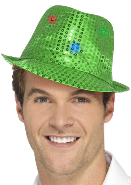 chapeau vert, chapeaux paillettes, chapeaux borsalino paillettes, chapeaux borsalino paris, chapeaux années 30 paris, chapeaux de fête, accessoires chapeaux, chapeaux lumineux, chapeaux clignotants, chapeaux led, chapeaux de fête, Chapeau Borsalino Lumineux, Paillettes Vertes