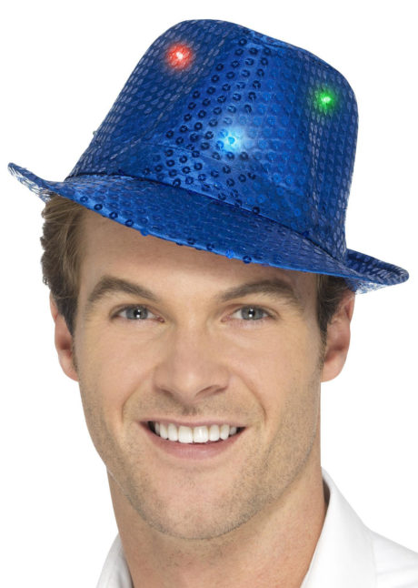 chapeau bleu, chapeaux paillettes, chapeaux borsalino paillettes, chapeaux borsalino paris, chapeaux années 30 paris, chapeaux de fête, accessoires chapeaux, chapeaux lumineux, chapeaux clignotants, chapeaux led, chapeaux de fête, Chapeau Borsalino Lumineux, Paillettes Bleues