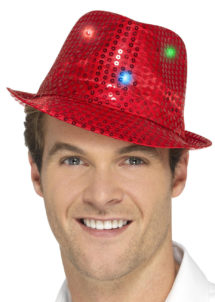 chapeau rouge, chapeaux paillettes, chapeaux borsalino paillettes, chapeaux borsalino paris, chapeaux années 30 paris, chapeaux de fête, accessoires chapeaux, chapeaux lumineux, chapeaux clignotants, chapeaux led, chapeaux de fête, Chapeau Borsalino Lumineux, Paillettes Rouges