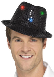 chapeau noir, chapeaux paillettes, chapeaux borsalino paillettes, chapeaux borsalino paris, chapeaux années 30 paris, chapeaux de fête, accessoires chapeaux, chapeaux lumineux, chapeaux clignotants, chapeaux led, chapeaux de fête, Chapeau Paillettes Sequins, Lumineux, Noir