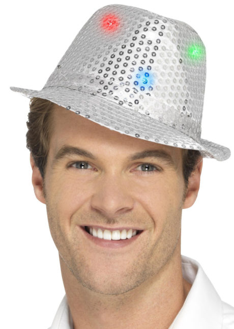 chapeau argent, chapeaux paillettes, chapeaux borsalino paillettes, chapeaux borsalino paris, chapeaux années 30 paris, chapeaux de fête, accessoires chapeaux, chapeaux lumineux, chapeaux clignotants, chapeaux led, chapeaux de fête, Chapeau Paillettes Sequins, Lumineux, Argent