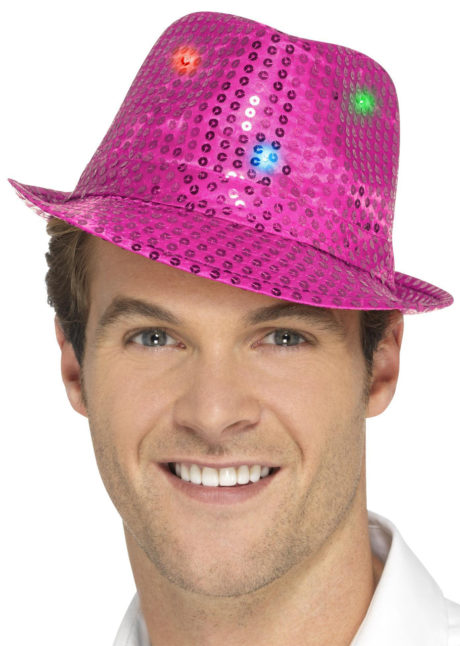 chapeau rose, chapeaux paillettes, chapeaux borsalino paillettes, chapeaux borsalino paris, chapeaux années 30 paris, chapeaux de fête, accessoires chapeaux, chapeaux lumineux, chapeaux clignotants, chapeaux led, chapeaux de fête, Chapeau Paillettes Sequins, Lumineux, Fuchsia