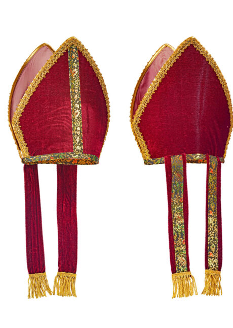 mitre de cardinal, mitre d'évêque, chapeau de cardinal, accessoire déguisement saint nicolas, mitre de saint nicolas, mitre de cardinal, Mitre de Cardinal, Velours, Broderies et Liserés Or