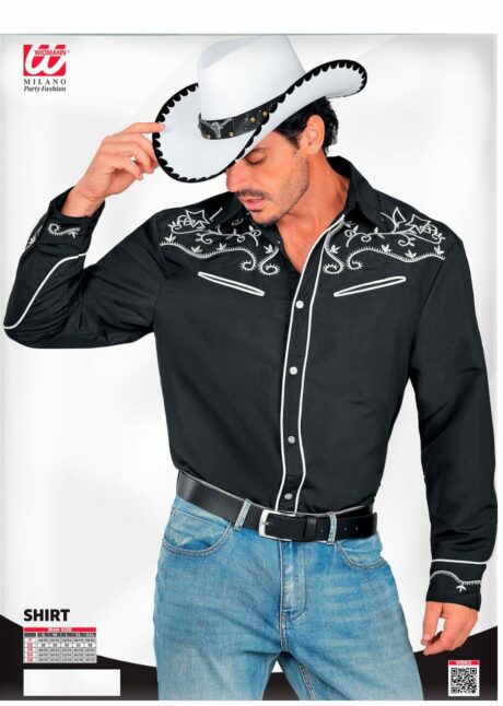 chemise de cowboy, déguisement de cowboy, chemise style western, Chemise Cowboy Noire Brodée – Style Western