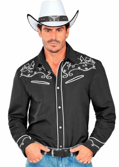chemise de cowboy, déguisement de cowboy, chemise style western, Chemise Cowboy Noire Brodée – Style Western