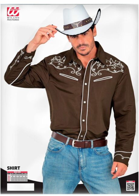 chemise de cowboy, déguisement de cowboy, chemise western, déguisement cowboy homme, Chemise Cowboy Marron Brodée – Style Western