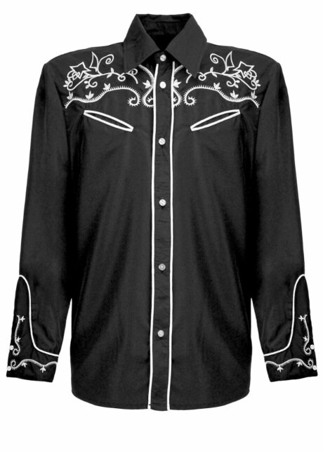 chemise de cowboy, déguisement de cowboy, chemise style western, Chemise Cowboy Noire Brodée – Style Western