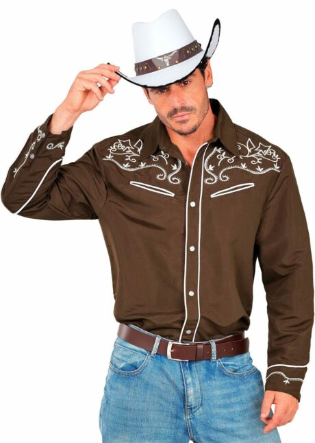 chemise de cowboy, déguisement de cowboy, chemise western, déguisement cowboy homme, Chemise Cowboy Marron Brodée – Style Western