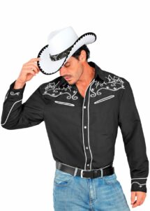chemise de cowboy, déguisement de cowboy, chemise style western, Chemise Cowboy Noire Brodée – Style Western
