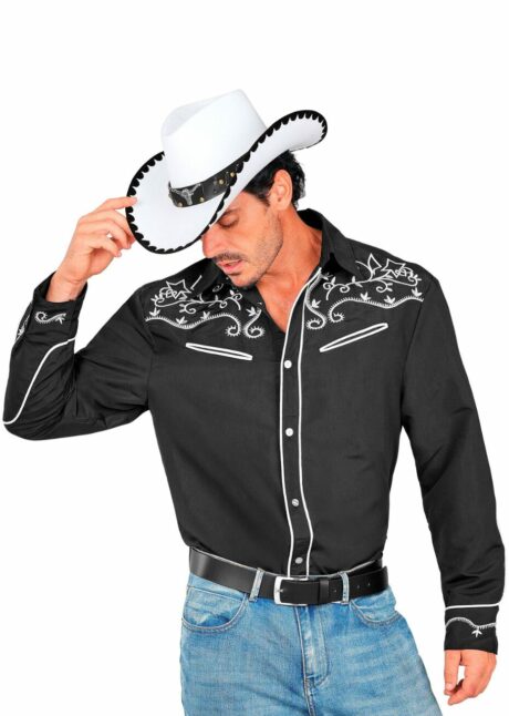 chemise de cowboy, déguisement de cowboy, chemise style western, Chemise Cowboy Noire Brodée – Style Western
