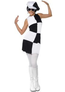 robe années 60 déguisement, déguisement années 60 femme, costume années 60 femme, costume femme années 60, déguisement noir et blanc années 60, déguisement courrèges femme