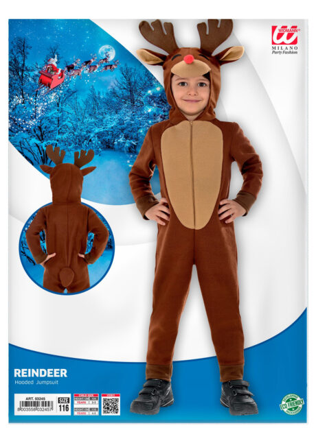 Costume Bébé Renne Noël - Bonnet à Cornes, Combinaison, Chaussons - Taille 12-24 Mois - Marron Et Blanc - 100% Polyester