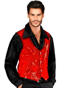 gilet rouge paillettes, gilet paillettes rouges, gilet sequins, veste à paillettes, Gilet à Paillettes, Sequins Rouges