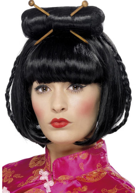 perruque chinoise, perruque japonaise, perruque asie, perruque noire, perruque de gesiha, perruque de geisha asiatique, Perruque de Geisha Asiatique, Noire