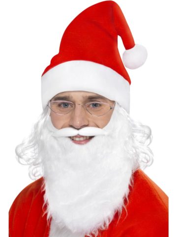 kit père noel barbe, fausse barbe de père noël, bonnet de père noël, accessoires père noël déguisement, chapeau de père noël, barbe et chapeau de père noël, bonnet de père noël avec barbe, accessoire déguisement père noël Bonnet de Père Noël avec Cheveux, + Barbe et Lunettes
