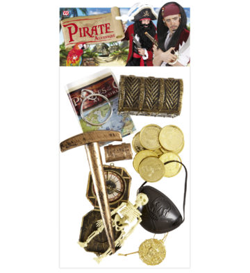 kit pirate accessoires, accessoires déguisement pirate, cache oeil de pirate, pièces d'or de pirate, carte de pirate accessoires, déguisements pirates, trésor de pirate accessoires déguisement Kit d’Accessoires de Pirate, avec Cache Oeil