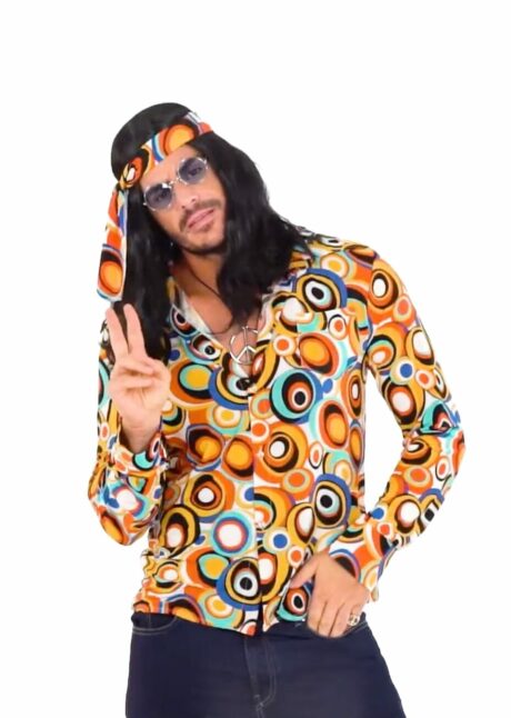 chemise disco homme, chemise années 70, chemise disco, Chemise Disco Orange Années 70