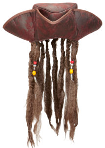 chapeau de pirate avec cheveux, chapeau pirate des Caraïbes, chapeau dreadlocks pirate, accessoire pirate des Caraïbes déguisement