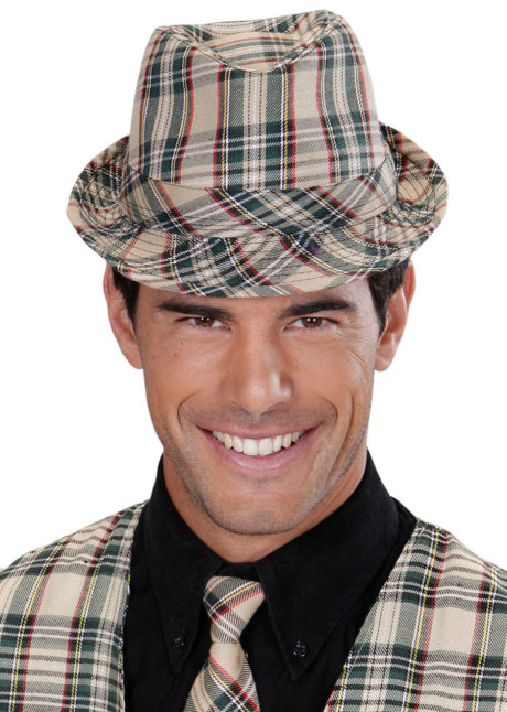 chapeau écossais, chapeau à carreaux déguisement, chapeau en tissu à carreaux, chapeau écossais déguisement, chapeau borsalino, Chapeau Ecossais, Borsalino à Carreaux Beiges