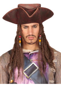 chapeau de pirate avec cheveux, chapeau pirate des Caraïbes, chapeau dreadlocks pirate, accessoire pirate des Caraïbes déguisement, Chapeau de Pirate, avec Cheveux Dread et Perles