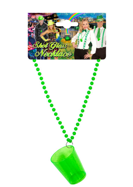 collier verre à shot saint Patrick, accessoire saint patrick, collier avec verre à shot, accessoire humour saint patrick, accessoire déguisement saint patrick, Collier Verre à Shot, Vert Fluo