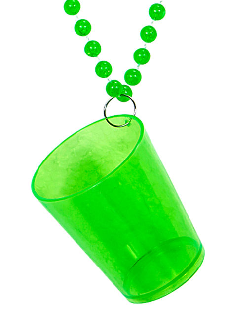 collier verre à shot saint Patrick, accessoire saint patrick, collier avec verre à shot, accessoire humour saint patrick, accessoire déguisement saint patrick, Collier Verre à Shot, Vert Fluo