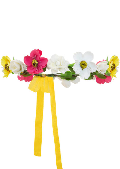 couronne de fleurs, bandeau à fleurs,, Bandeau Couronne de Fleurs avec Rubans Jaunes