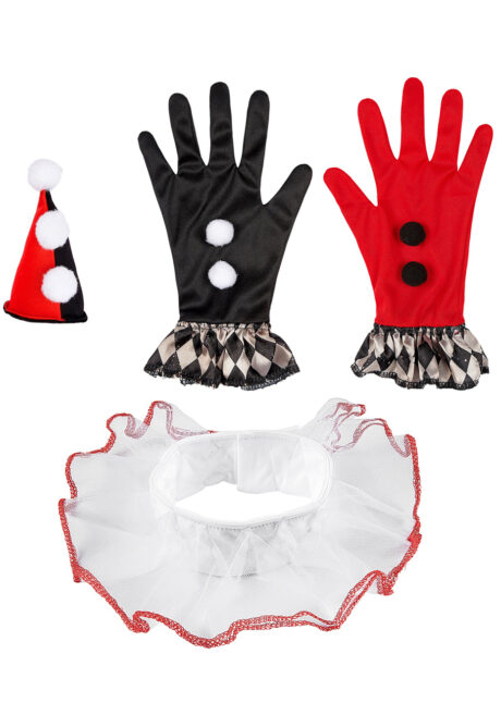 kit arlequin, accessoire arlequin déguisement, Kit Arlequin, Collerette, Gants et Chapeau sur Pince