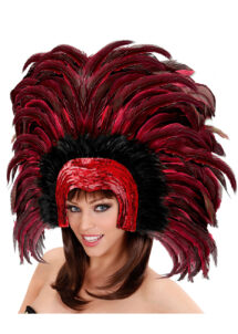 coiffe brésilienne, accessoire carnaval de rio, coiffe de carnaval, coiffure brésilienne, accessoire déguisement, déguisement brésilienne, coiffe brésilienne à plumes, Coiffe Brésilienne, Copacabana, Plumes Rouges