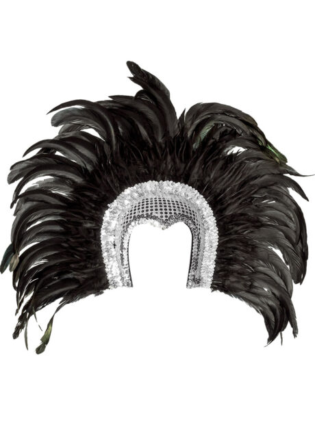 coiffe brésilienne, accessoire carnaval de rio, coiffe de carnaval, coiffure brésilienne, accessoire déguisement, déguisement brésilienne, coiffe brésilienne à plumes, Coiffe Brésilienne, Gogo, Paillettes Argent