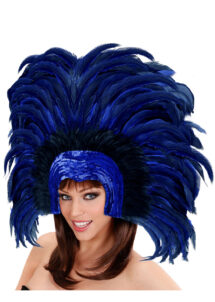 coiffe brésilienne, accessoire carnaval de rio, coiffe de carnaval, coiffure brésilienne, accessoire déguisement, déguisement brésilienne, coiffe brésilienne à plumes, Coiffe Brésilienne, Copacabana, Plumes Bleues