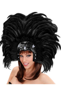 coiffe brésilienne, accessoire carnaval de rio, coiffe de carnaval, coiffure brésilienne, accessoire déguisement, déguisement brésilienne, coiffe brésilienne à plumes, Coiffe Brésilienne, Copacabana, Plumes Noires