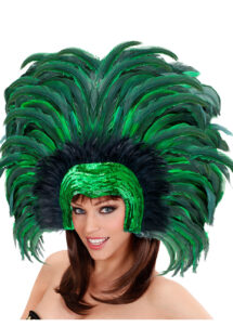 coiffe brésilienne, accessoire carnaval de rio, coiffe de carnaval, coiffure brésilienne, accessoire déguisement, déguisement brésilienne, coiffe brésilienne à plumes, Coiffe Brésilienne, Copacabana, Plumes Vertes