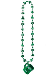 collier trèfles saint patrick, collier chope de bière saint patrick, collier saint patrick, accessoire saint patrick, Collier Saint Patrick, Trèfles et Chope de Bière