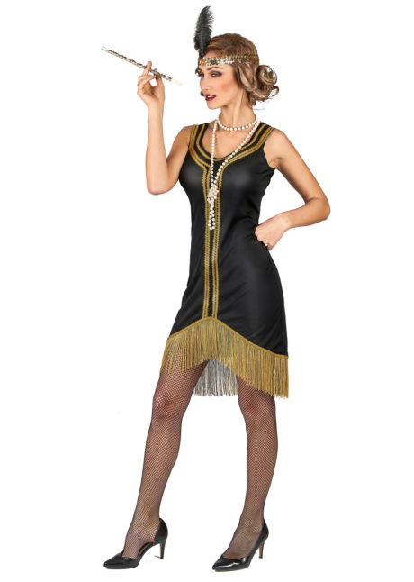 déguisement charleston, robe charleston, déguisement années 20, déguisement années 30, robe cabaret femme, Déguisement Charleston, Noir et Or à Franges