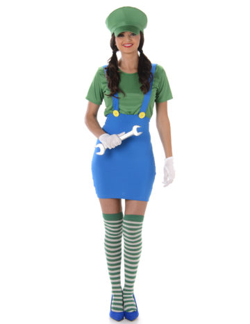 déguisement luigi femme, costume de luigi pour femme, mario et luigi, déguisement héros femme, déguisement de luigi pour femme Déguisement de Super Plombier Miss Luigi