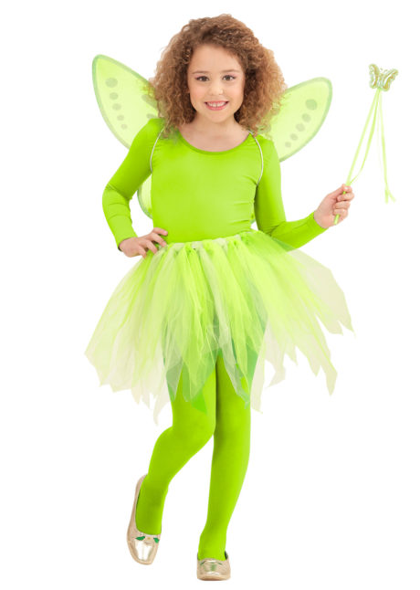 déguisement fée pour enfant, ailes de fée verte pour fille, kit de déguisement fée clochette, ailes de fée clochette pour enfant, ailes de fée pour enfant, Déguisement de Fée Verte, Jupe + Ailes + Baguette, Fille