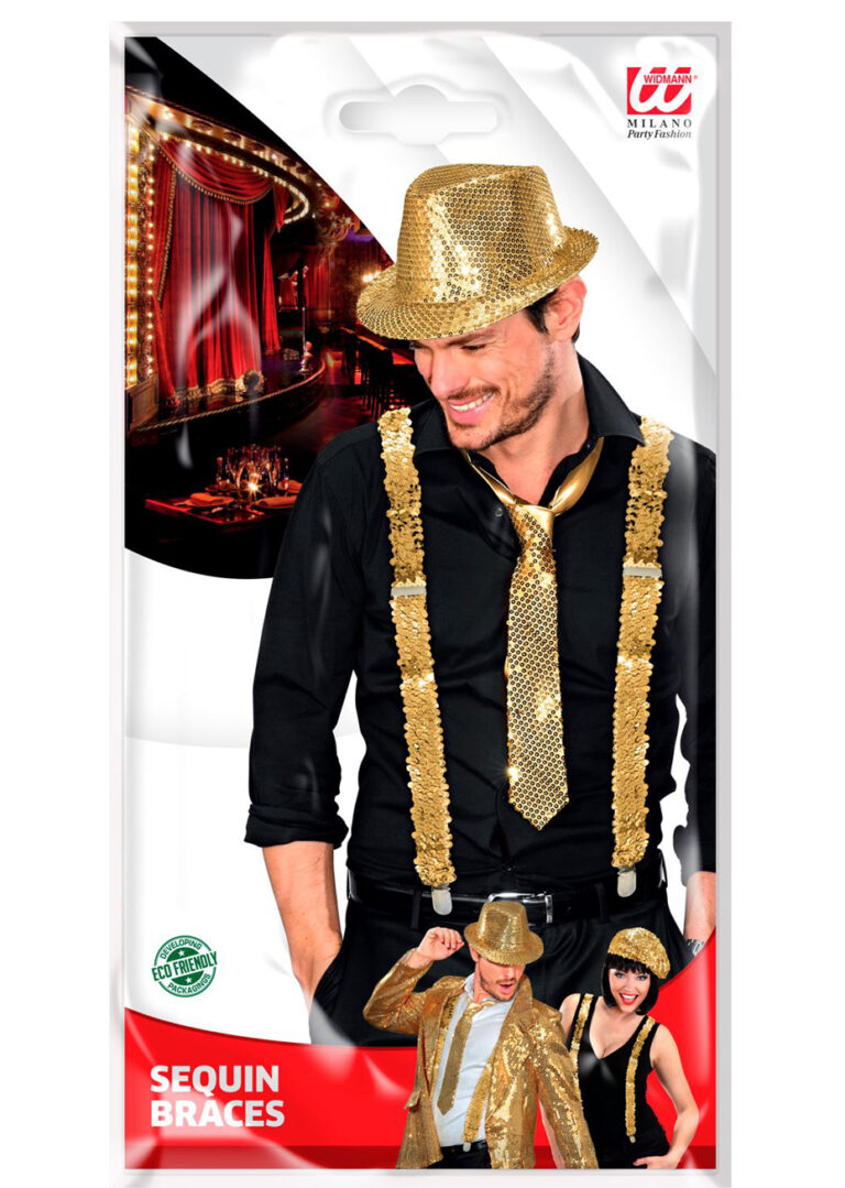 Generique Bretelle Paillettes Oro Per Adulti - Accessorio Moda Con Attacchi Metallici Per Serate A Tema - 5