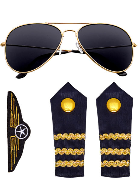 pilote, kit de pilote, lunettes de pilote, accessoire déguisement pilote, épaulettes de pilote, broche de pilote, accessoire déguisement de pilote, Kit de Pilote, Lunettes, Epaulettes et Broche