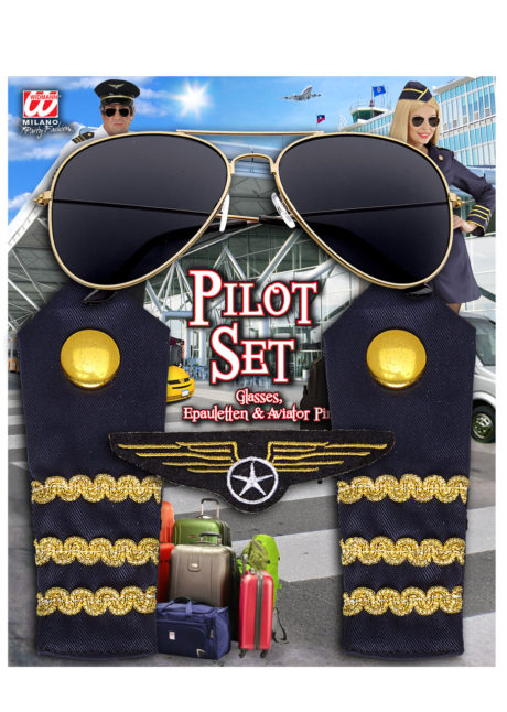 pilote, kit de pilote, lunettes de pilote, accessoire déguisement pilote, épaulettes de pilote, broche de pilote, accessoire déguisement de pilote, Kit de Pilote, Lunettes, Epaulettes et Broche