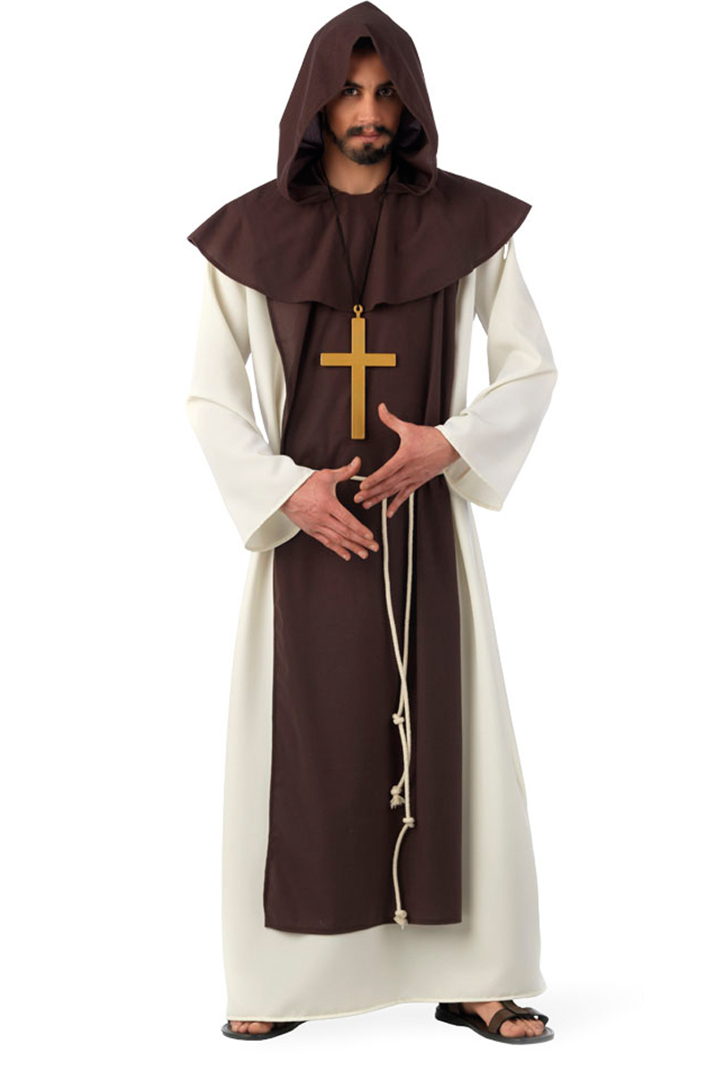 Costume Moine / Prête Médiéval - Robe Longue Avec Cape à Capuchon Et Croix - Pour Halloween, Cosplay, Renaissance