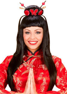 perruque de chinoise, perruque china girl, nouvel an chinois, accessoire déguisement chinoise, perruque de geisha, perruque de japonaise, perruque chinoise, perruque noire