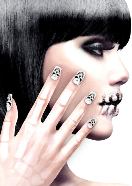 faux ongles halloween, faux ongles têtes de mort, faux ongles de la mort, Faux Ongles Têtes de Mort, Adhésifs