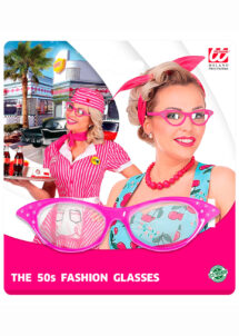 lunettes années 50, lunettes années 60, lunettes blanches, lunettes déguisements, Lunettes Années 50 avec Strass, Roses