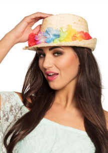 chapeau Hawaï, chapeau de paille, chapeau fleurs