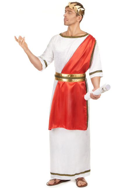 déguisement romain homme, costume de romain, déguisement de romain homme, déguisement empereur romain, Déguisement de Romain, Toge Rouge et Blanche