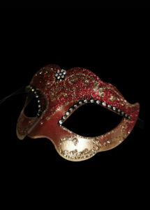 loup vénitien, masque vénitien, loup vénitien fait à la main, masque vénitien haute qualité, masque pour carnaval de venise, Baby Paillettes, Rouge et Or, Vénitien Fait Main