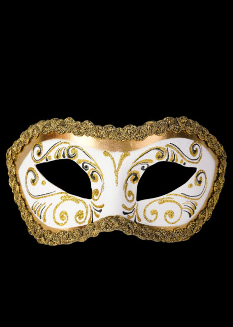 masque vénitien blanc et doré, loup vénitien, masque carnaval de venise, Era Galon, Blanc et Doré, Vénitien Fait Main
